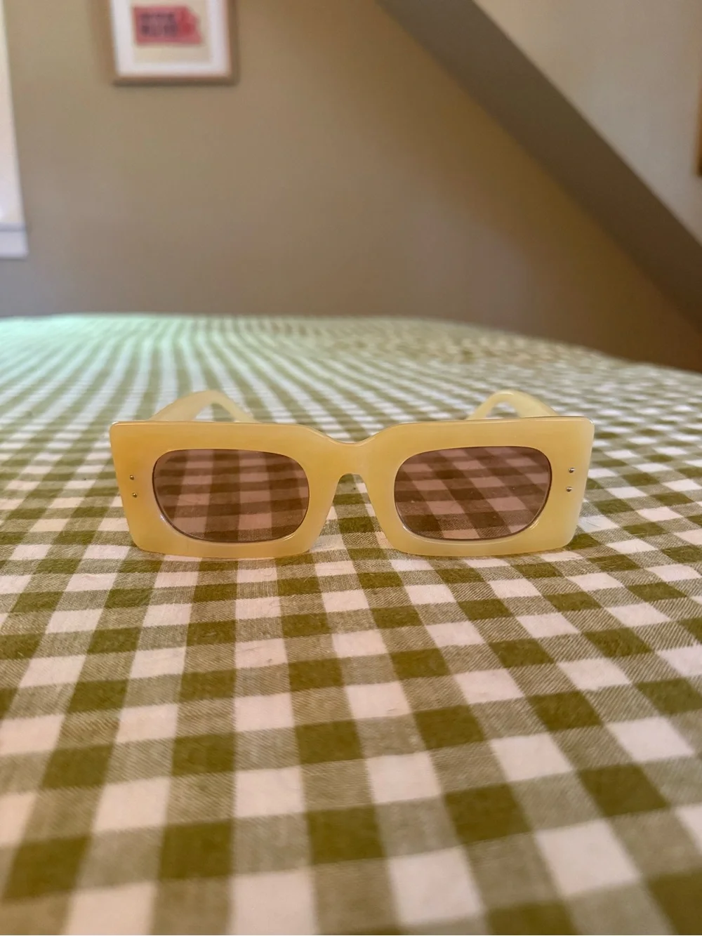 Free People Yellow Rectangular Vintage-Inspired Sunglasses